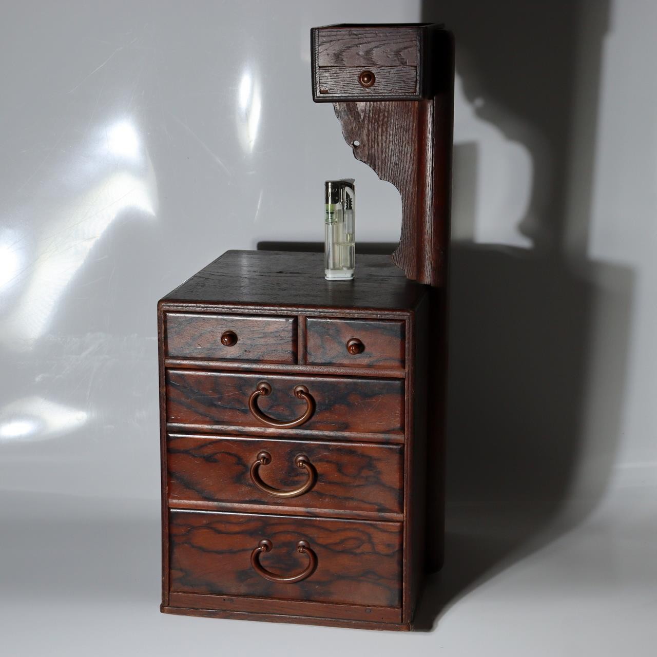 Vintage Japanese Haribako Wooden Sewing Chest with Yagura Tower Mingei Folk Art0