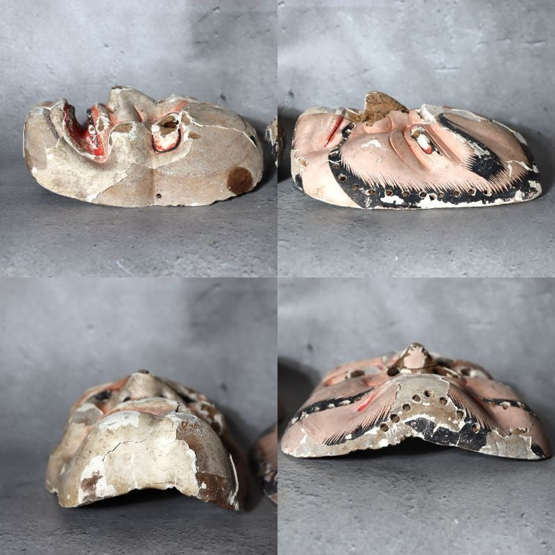 Antique Japanese Wooden Noh / Theater Masks 2pc Hannya-Type Warrior-Type MSK5335