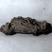 Japanese Suiseki Viewing Stone Mountain Landscape Shape with Wooden Daiza Base6