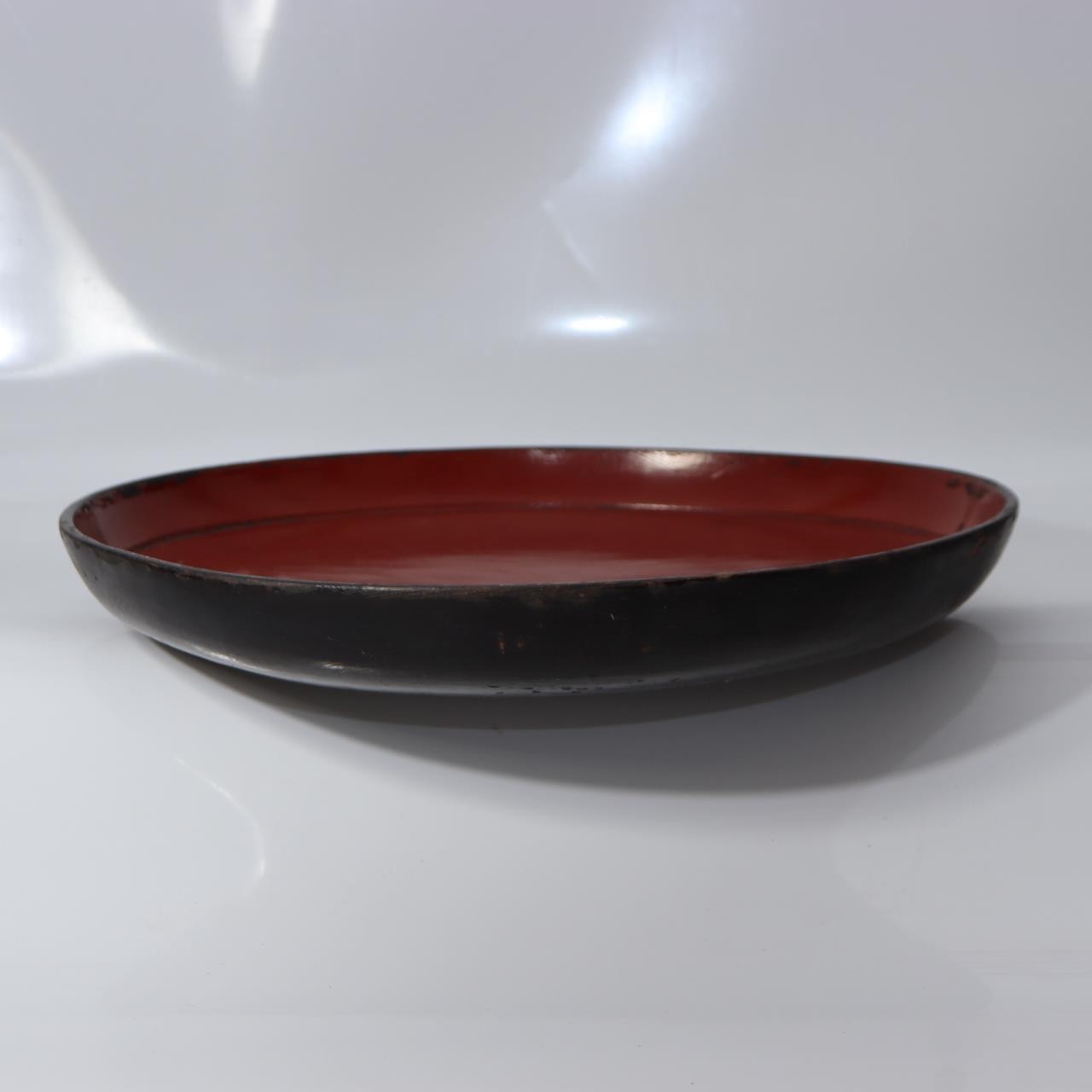 Antique Japanese Aizu Lacquer Round Oval Wooden Serving Tray Warped WO6083