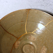 Antique Korean Celadon Bowl Goryeo Joseon Dynasty Gold Kintsugi Repair Box1