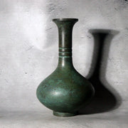 Vintage Japanese Takaoka Cast Bronze Vase Crane Neck by Zuiho Green Patina1