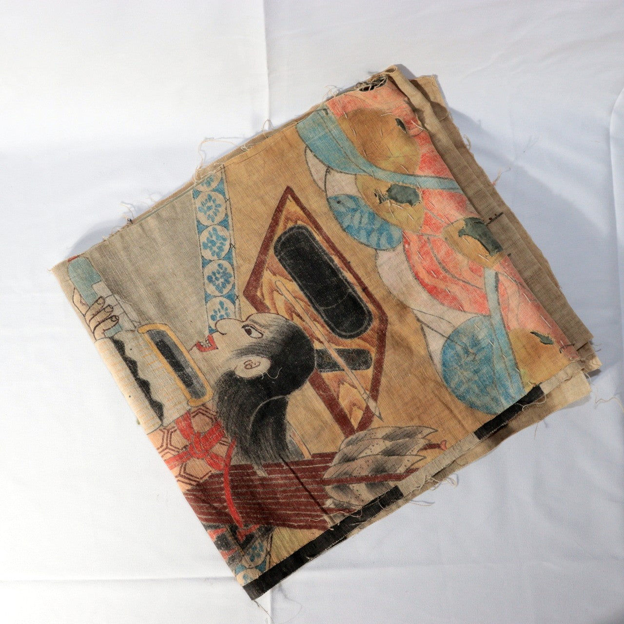 Late Edo Japanese Boro Nobori Flag Samurai Hand Painted Hemp BRKW1731