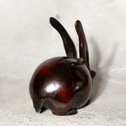 Japanese Bronze Rabbit Pair Okimono Statue Figurine Mottled Red Patina Zen16