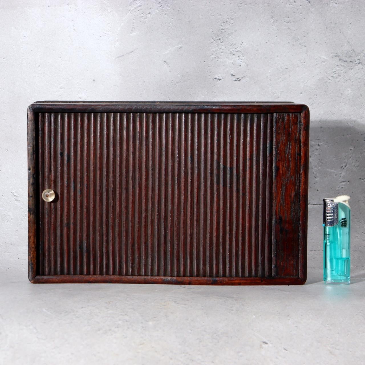 Japanese Vintage Tambour Roll-Top Wooden Box - "Jabara" Slatted Lid Showa Era1