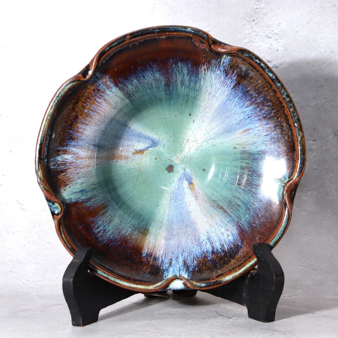 Japanese Antique Ceramic Bowl Wooden Box Kyushu-style Kiln-Effect Glaze Bowl18