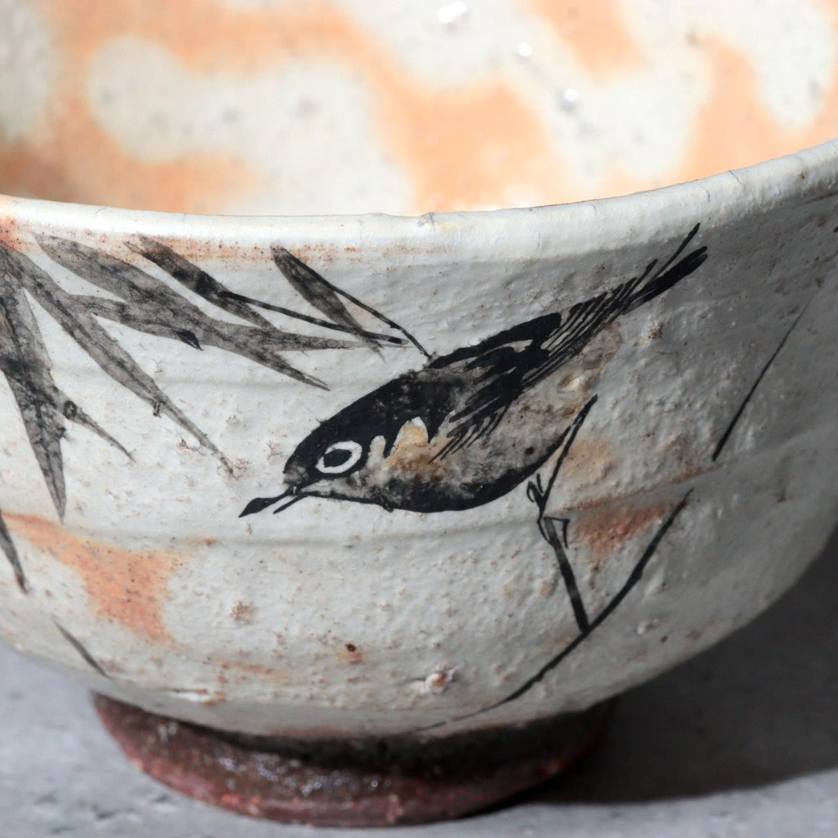 Japanese Shino Ware Matcha Tea Bowl Chawan Uguisu Bird Bamboo Azuma Suimei Box12