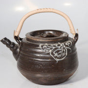 Japanese Mashiko Ware Ceramic Teapot Dark Brown Glaze Slip Motif PCP1461
