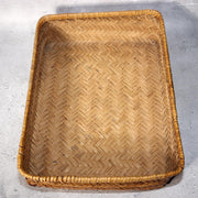 Japanese Vintage Bamboo Basket Box Lidded Storage Organizer Woven Rustic BVO6817