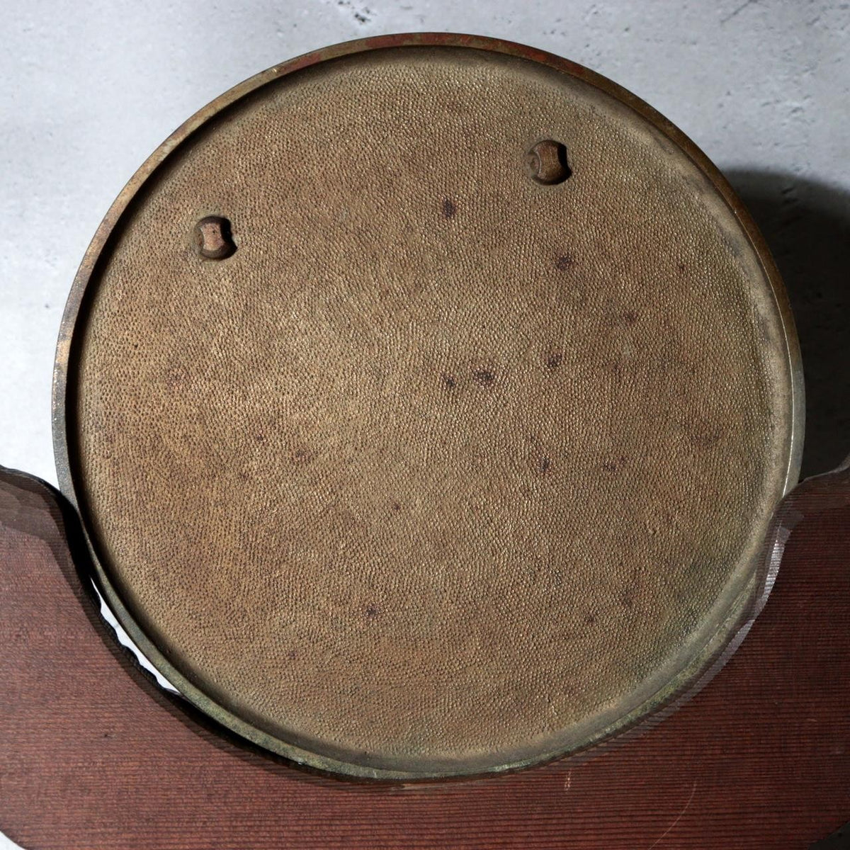 Antique Japanese Shinto Shrine Bronze Mirror Shinkyo Wooden Stand BOSa6613