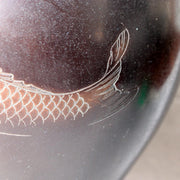 Japanese Cast Bronze Vase Twin Koi Carp Kankei Hanya Houn Engraved BV77315