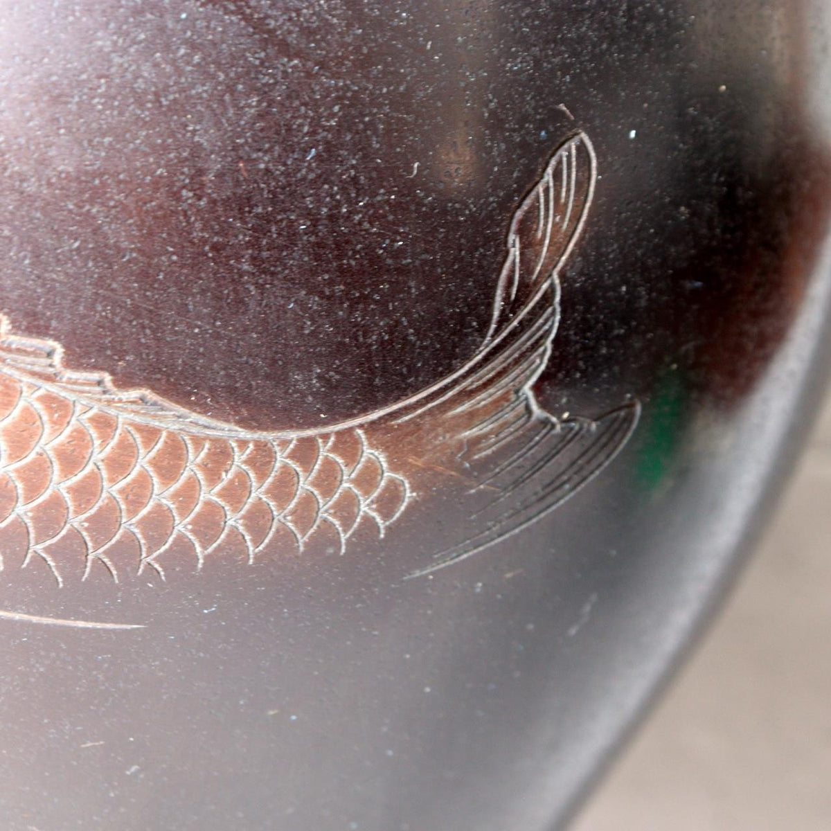 Japanese Cast Bronze Vase Twin Koi Carp Kankei Hanya Houn Engraved BV77315