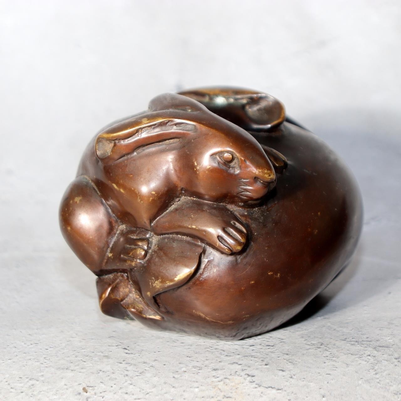 Vintage Japanese Bronze Rabbit Figurine Okimono Pair 1068g BOSa243