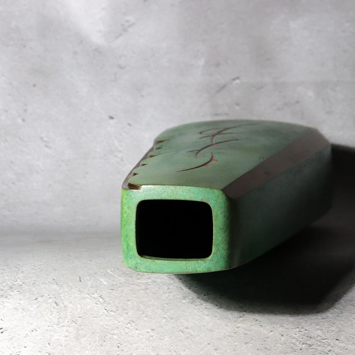 Vintage Japanese Bronze Vase Hassho Neya Churyoku Green Patina with Daiza8