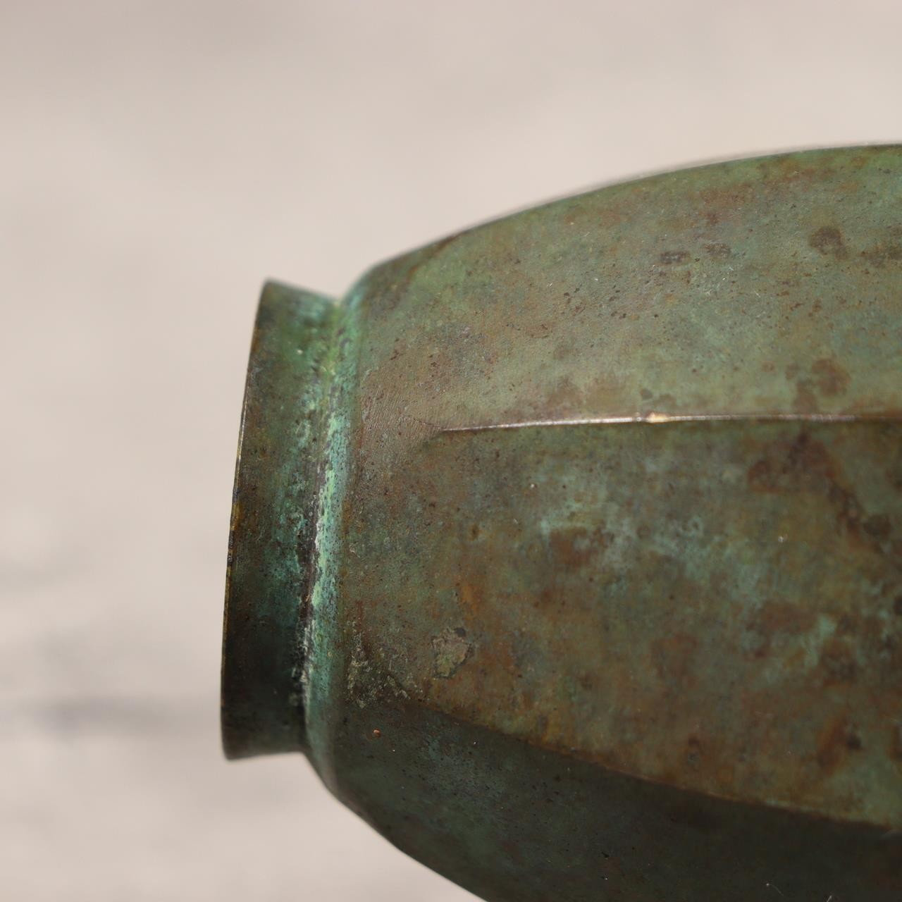 Vintage Japanese Bronze Bud Vase Faceted Hexagon Small Rare Mini Size Zen BV72011