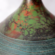 Japanese Metal Alloy Vase Mottled Green Patina Textured Band BV7707