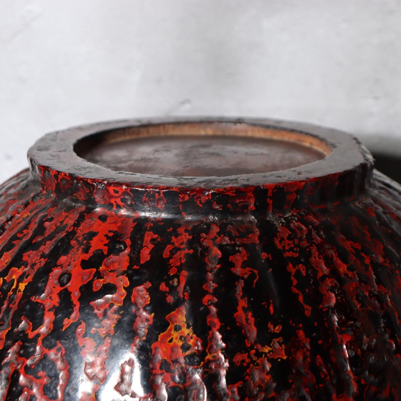 Vintage Large Japanese Aizu Lacquerware Wood Bowl  Mottled Red & Black 29cm14