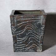 Japanese Meiji -Taisho Bronze Square Vase by Tsuda Shinzui — Mokume Texture8
