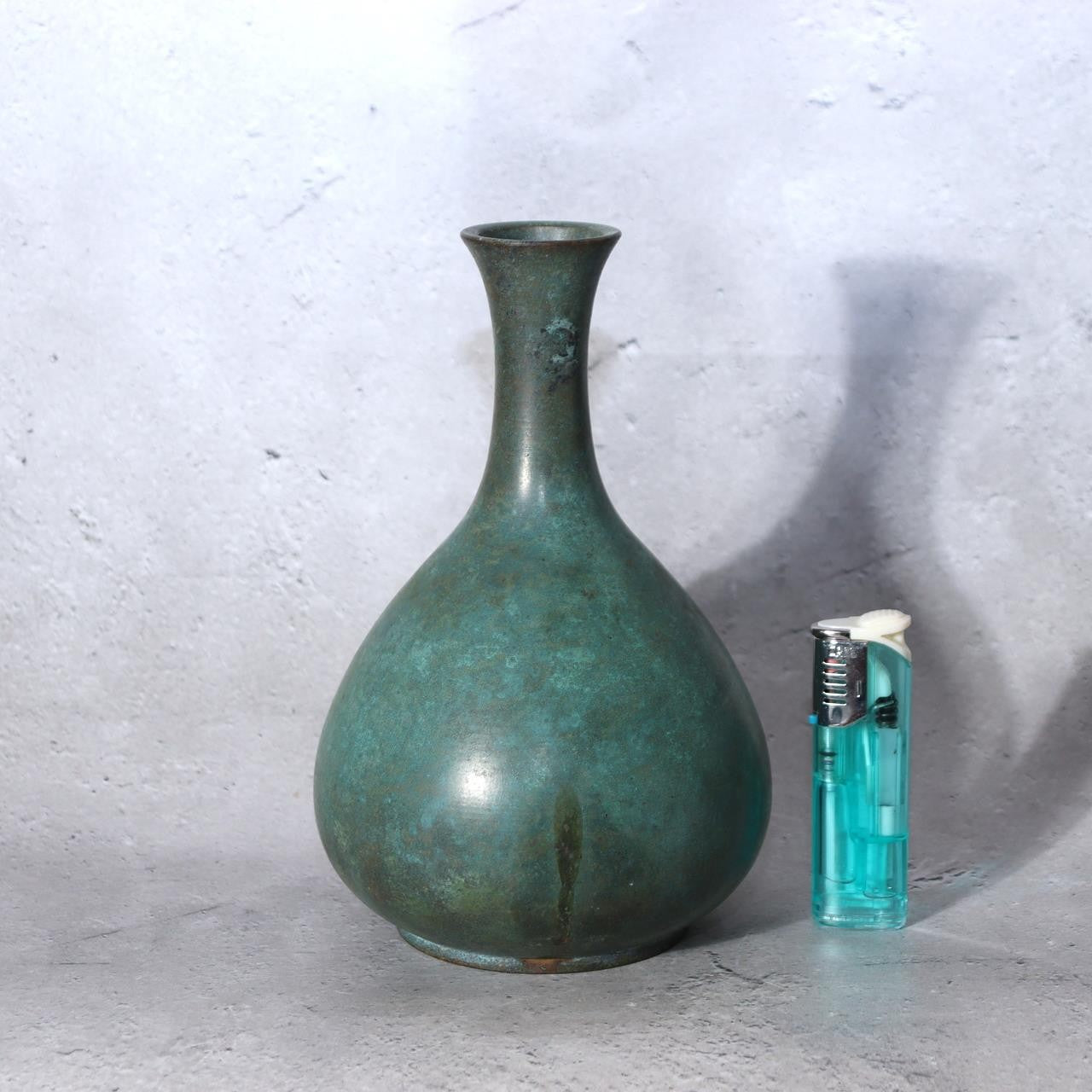 Vintage Japanese Seidou Bronze Vase - Turquoise Green Patina - Signed Tomobako2