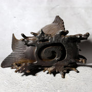 Antique Japanese Bronze Koi Carp Splashing Waves Flower Vase Ichirin-zashi 21cm5