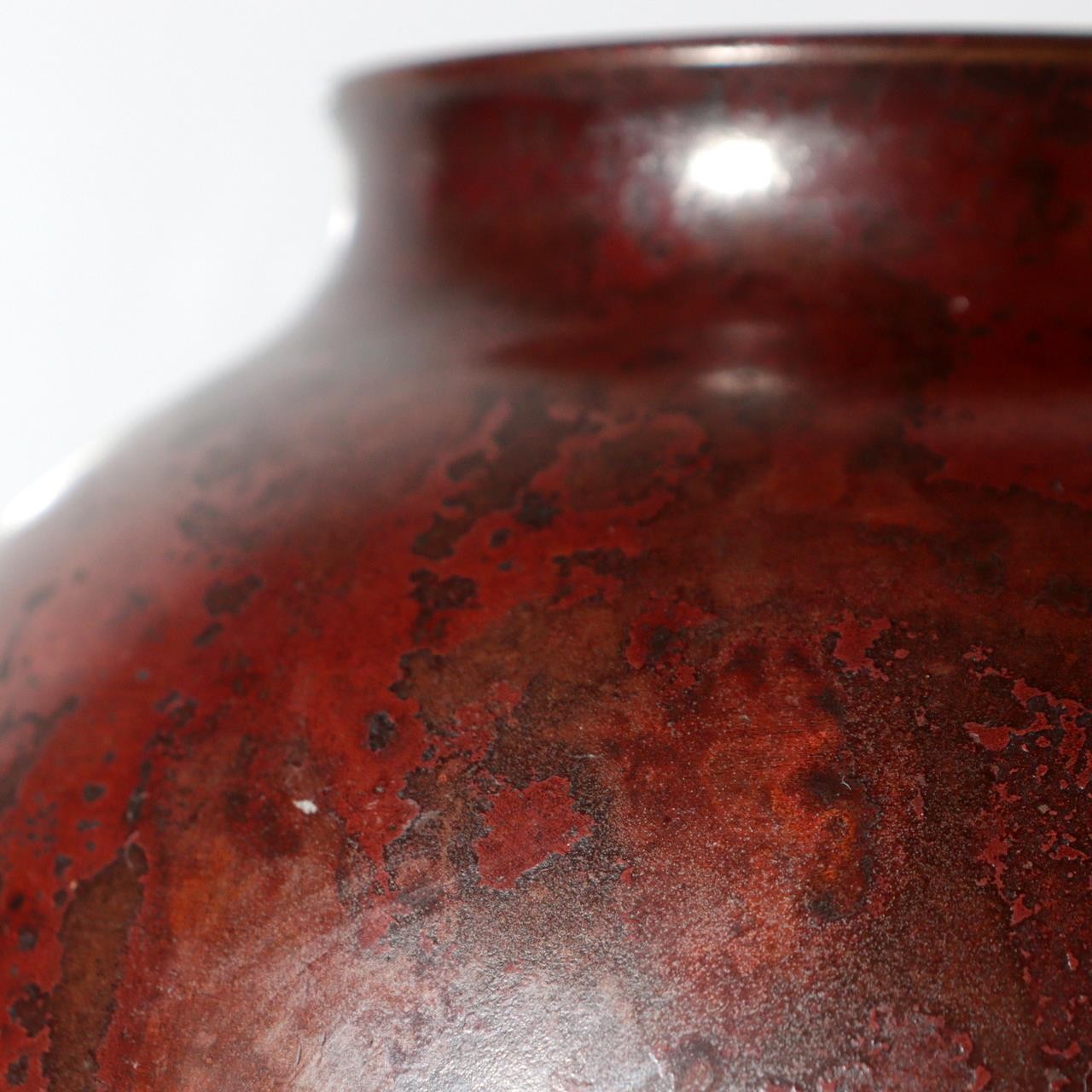 Vintage Japanese Copper Vase Silver Inlay Angelfish Motif Bronze BV78513