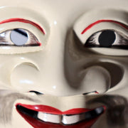 Japanese Carved Wooden Bitchu Kagura Mask Polychrome Tomobako MSK54810