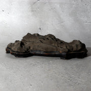 Japanese Suiseki Viewing Stone Mountain Landscape Shape with Wooden Daiza Base16
