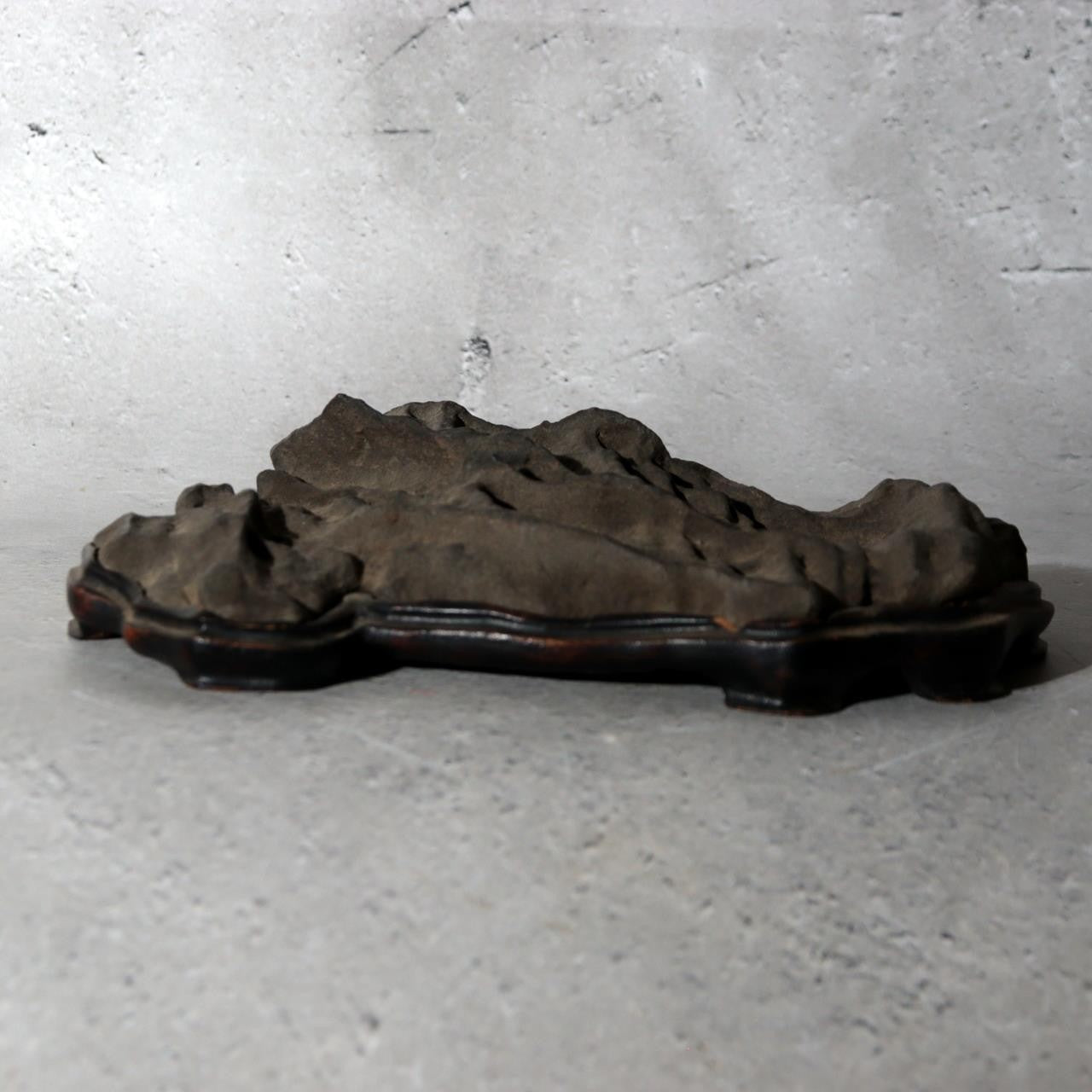Japanese Suiseki Viewing Stone Mountain Landscape Shape with Wooden Daiza Base16
