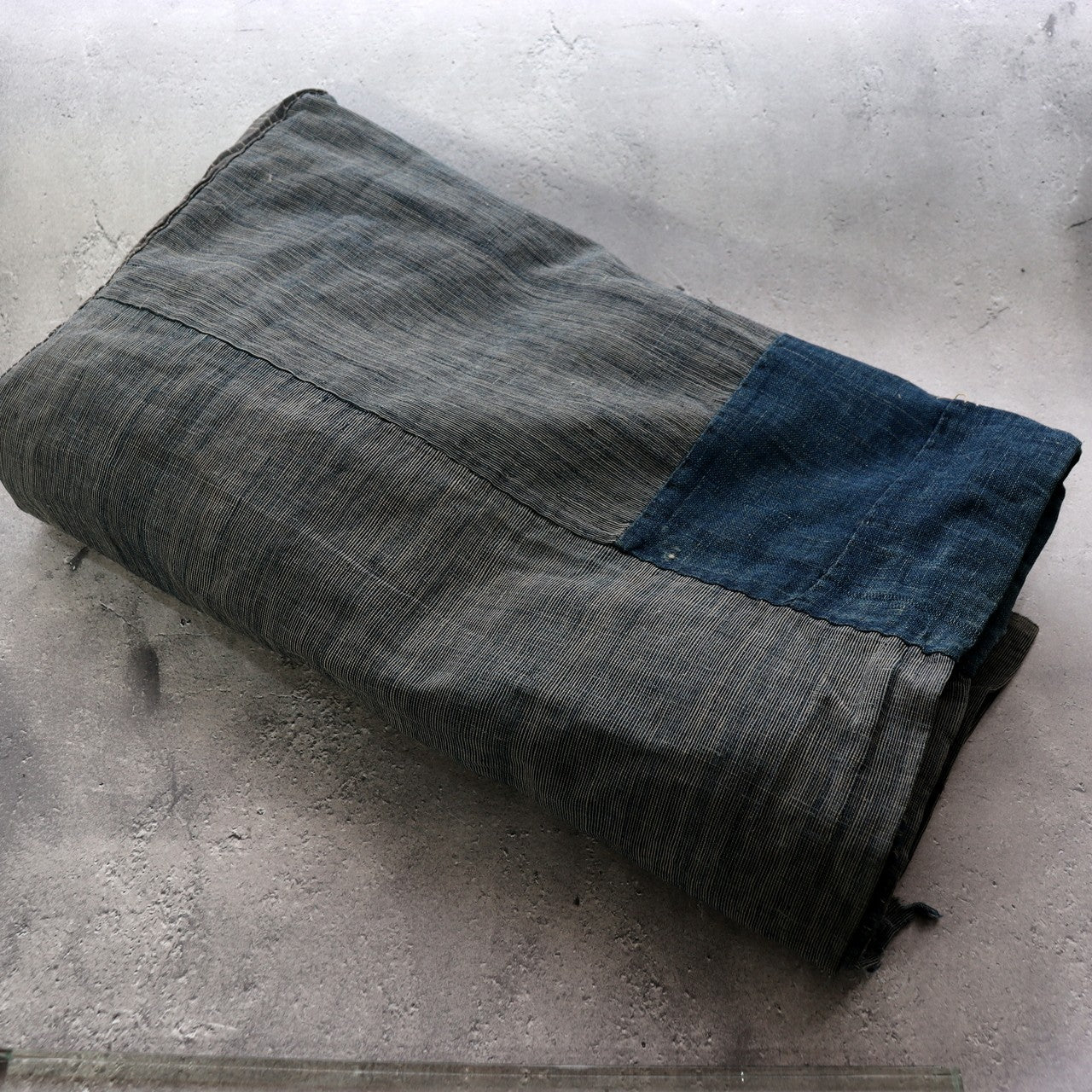 Antique Japanese Boro Indigo Fabric Patchwork Ranru Cotton Textile Rug BRKW1613