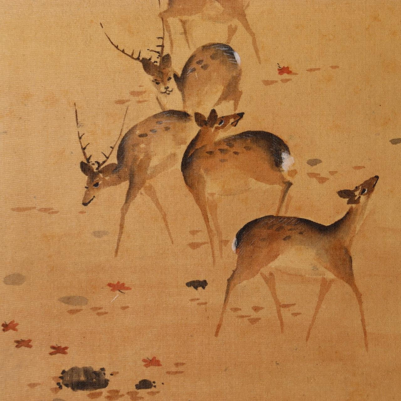 Masterpiece Antique Japanese Scroll Painting Mori Kansai  Deer in Autumn Nar0