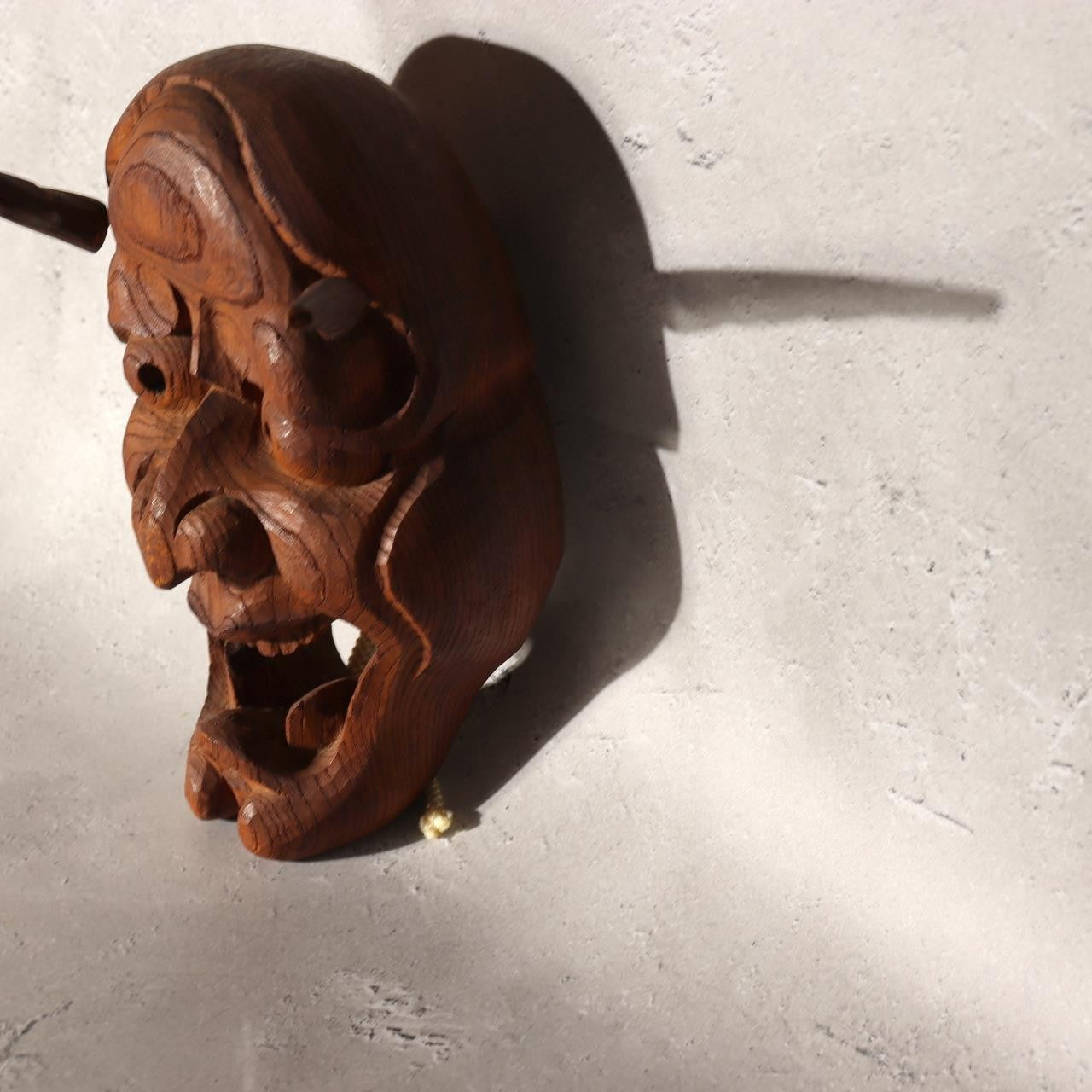 Japanese Antique Wooden Mask Hannya Wall Decor Hardwood Detachable Horns 700g4