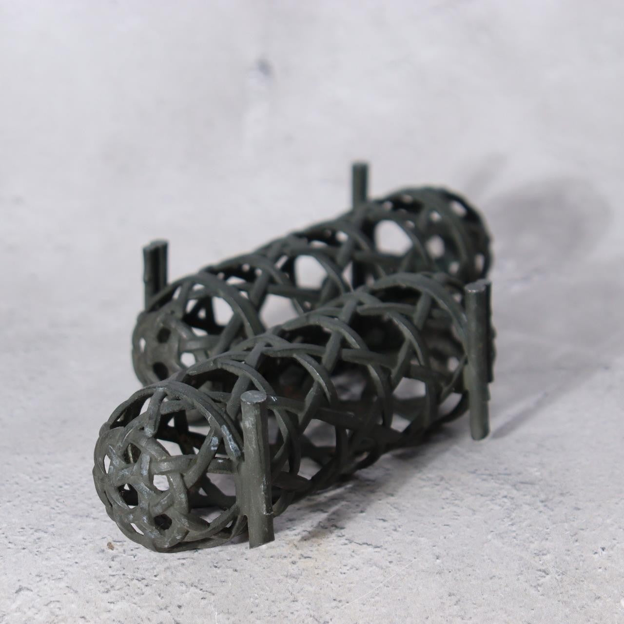 Japanese Bronze Jakago River Basket Flower Holder - Ikebana Suiban Tenpai3