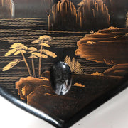 Vintage Japanese Black Lacquer Makie Vertical Sword Stand Katana Kake Landscape14
