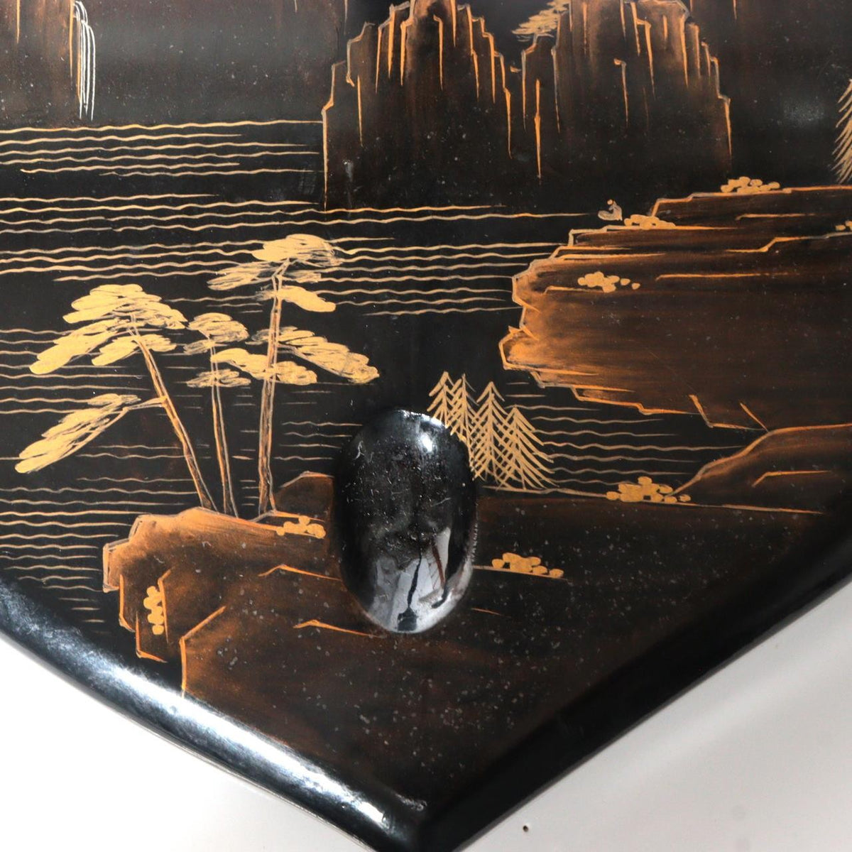 Vintage Japanese Black Lacquer Makie Vertical Sword Stand Katana Kake Landscape14