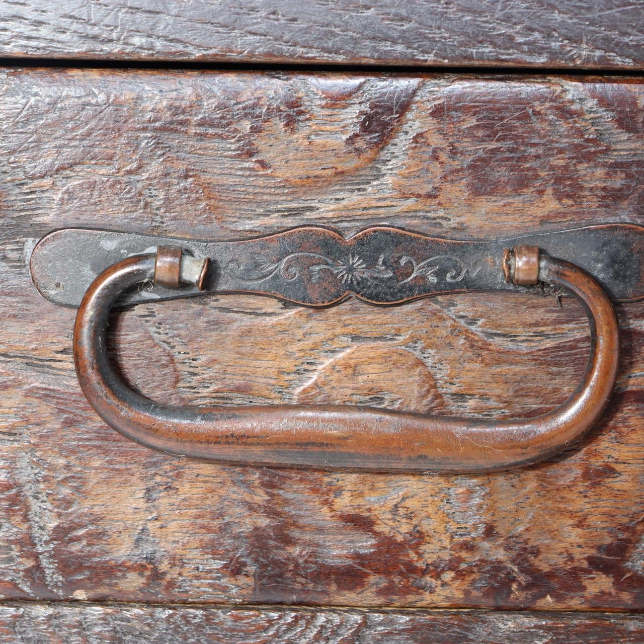 Antique Japanese Haribako Sewing Box Meiji Keyaki/Tamo Wood Brass Hardware Drawe8