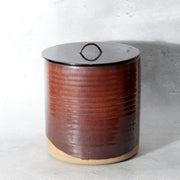Japanese Seto Ware Ceramic Mizusashi Water Jar Brown Ribbed Texture Tomobako1