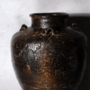 Antique Japanese Shiga Folk Kiln Pottery Iron Glaze Shiji-ko Four-Lug Jar PV31116