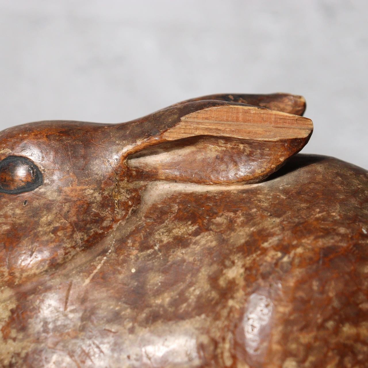 Vintage Japanese Hand-Carved Wood Rabbit Sculpture Early Showa Realistic Mastery11