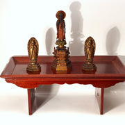 Japanese Antique Wood Foldable Low Desk Table Mitsuba Aoi Crest Kyozukue WO5479