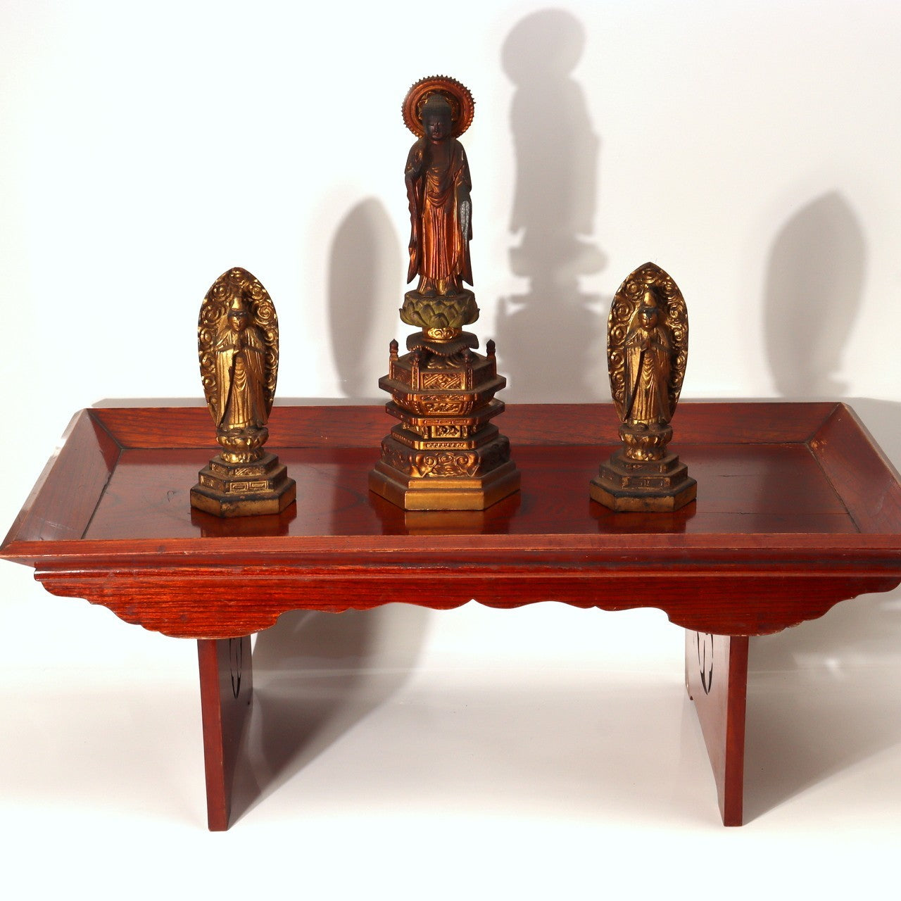 Japanese Antique Wood Foldable Low Desk Table Mitsuba Aoi Crest Kyozukue WO5479