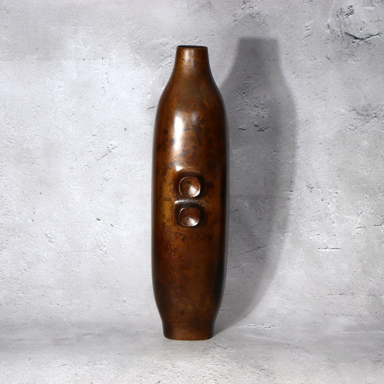 Vintage Japanese Modernist Bronze Vase  Brutalist Industrial Sculpture 1.8kg9