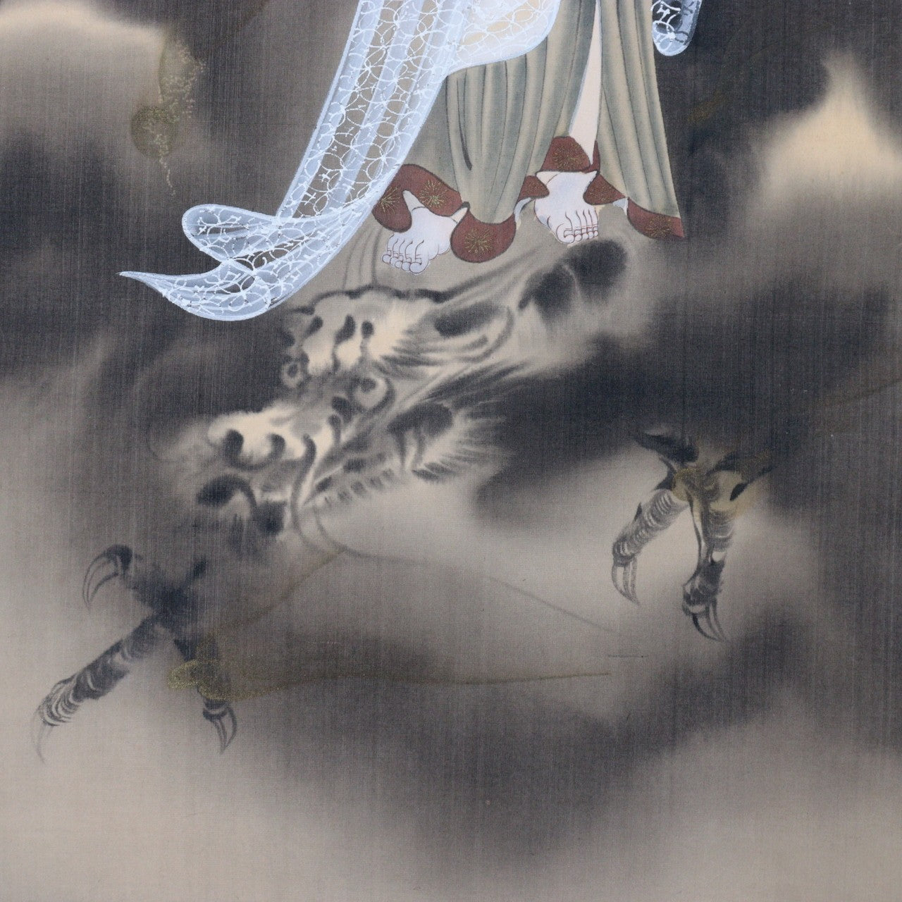 Japanese Hand-painted Silk Hanging Scroll Kakejiku Kannon Dragon Fukai10