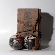 Antique Japanese Kinshozan Sarasa Stone Viewing Spheres Meiji 7 (1874) SS2356