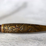 Meiji Period Japanese Kiseru Bamboo Smoking Pipe Dragon Relief WO64012
