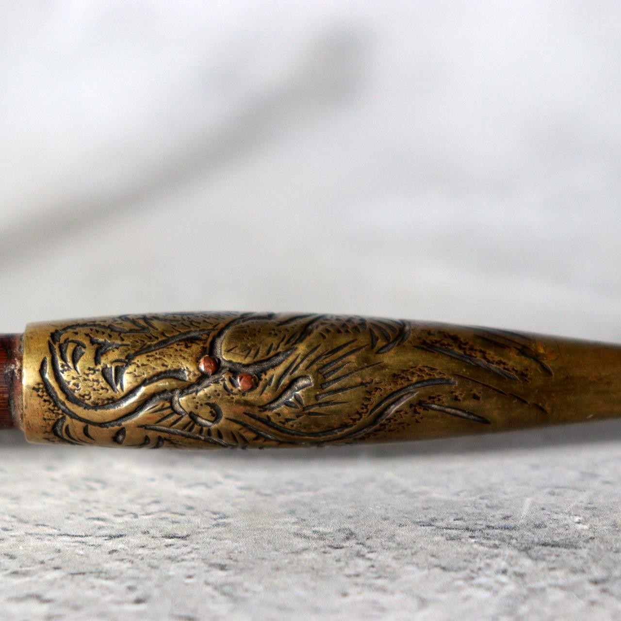 Meiji Period Japanese Kiseru Bamboo Smoking Pipe Dragon Relief WO64012