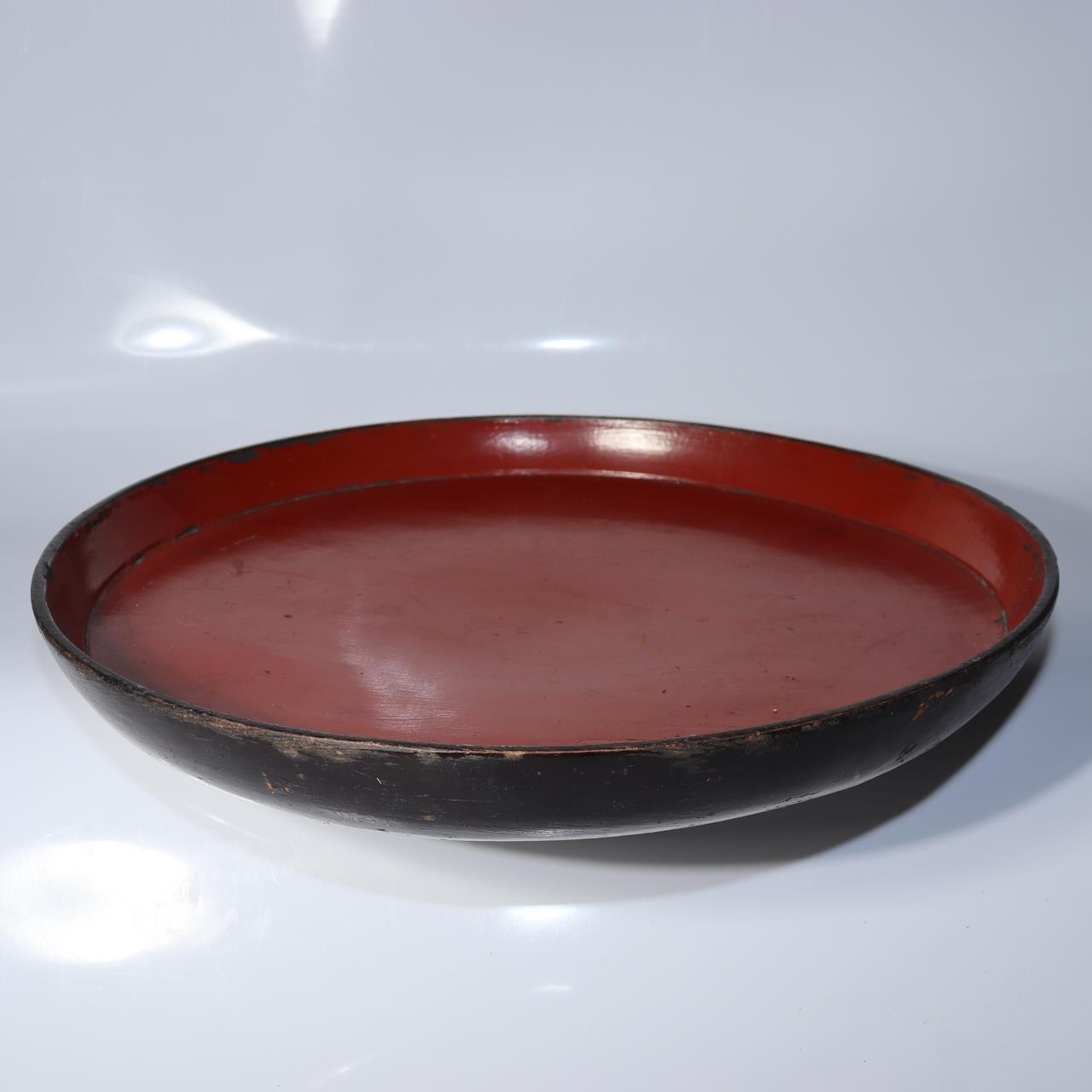 Antique Japanese Aizu Lacquer Round Oval Wooden Serving Tray Warped WO6081