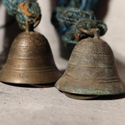 Antique Edo Period Japanese Horse Tack Ornament Brass Bells Blue Cords BOSa148