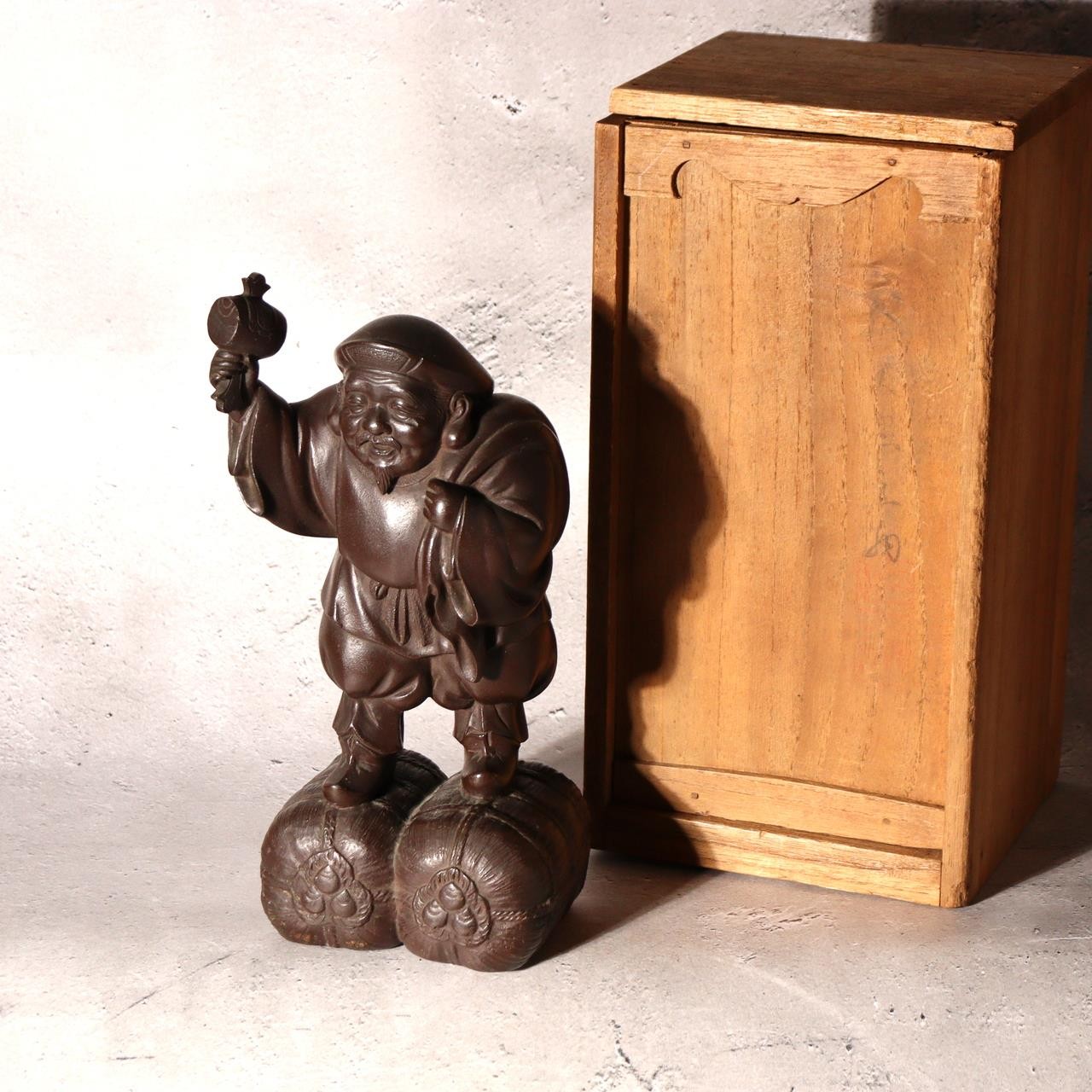 Vintage Japanese Bronze Daikokuten Statue Signed Motomitsu Lucky God Figure1