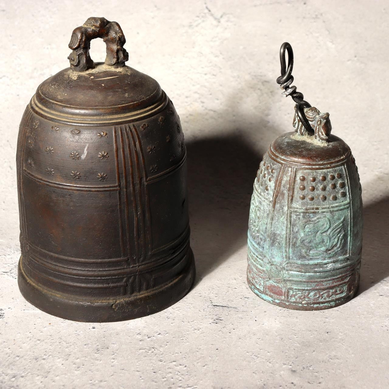 Japanese vintage Temple Bell Hansho Tsurigane Two Bronze Buddhist Sound Chime1