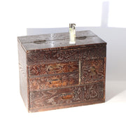 Antique Japanese Haribako Sewing Box Meiji Keyaki/Tamo Wood Brass Hardware Drawe1